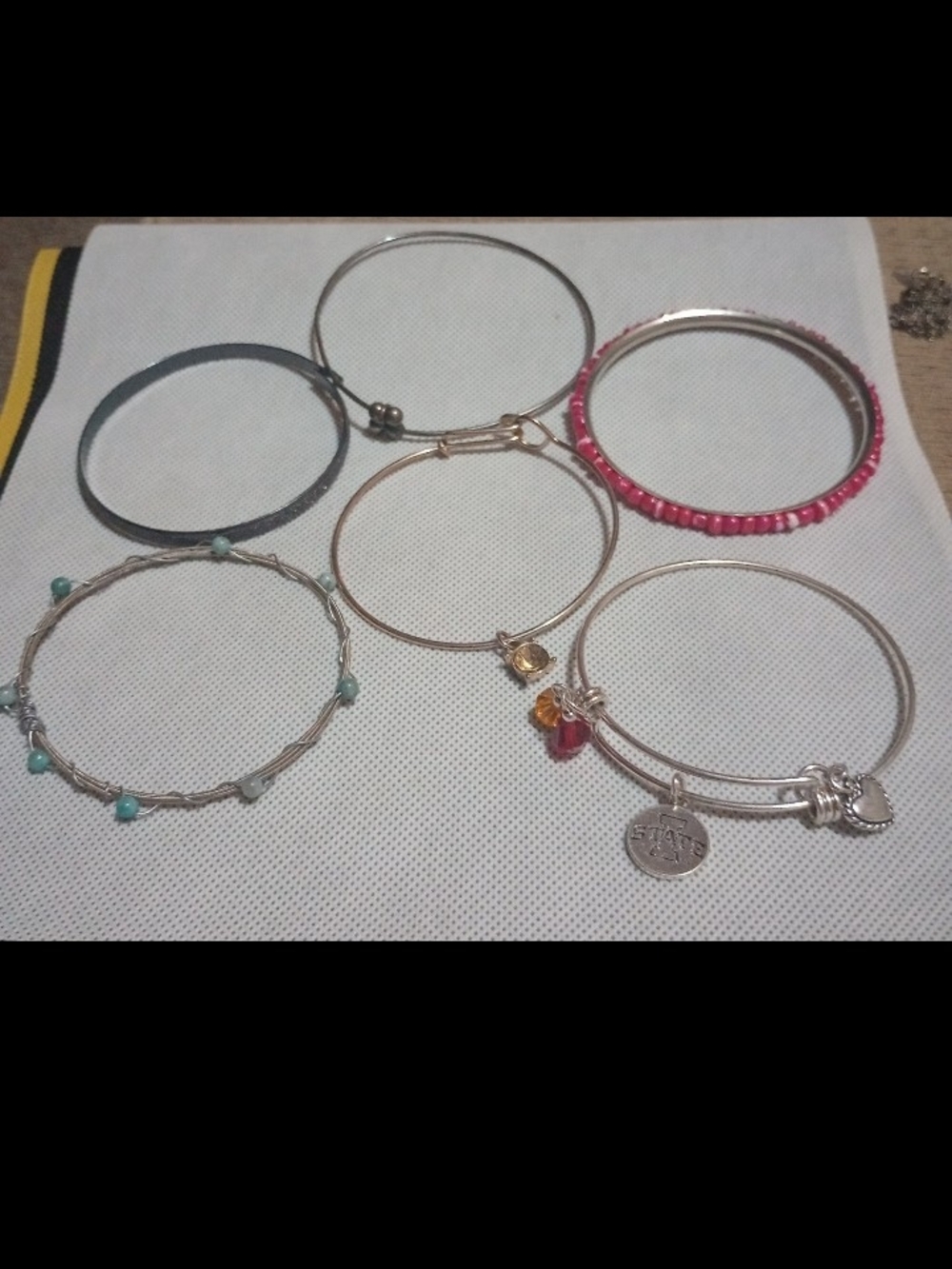 Stackable Silver and Pink Women's Charm Bangle Bracelet Set